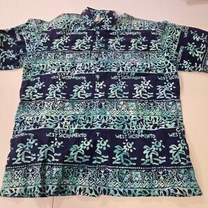 Rum Reggae City of West Sacramento Batik Hawaiian Shirt Mens Large Blue Cotton